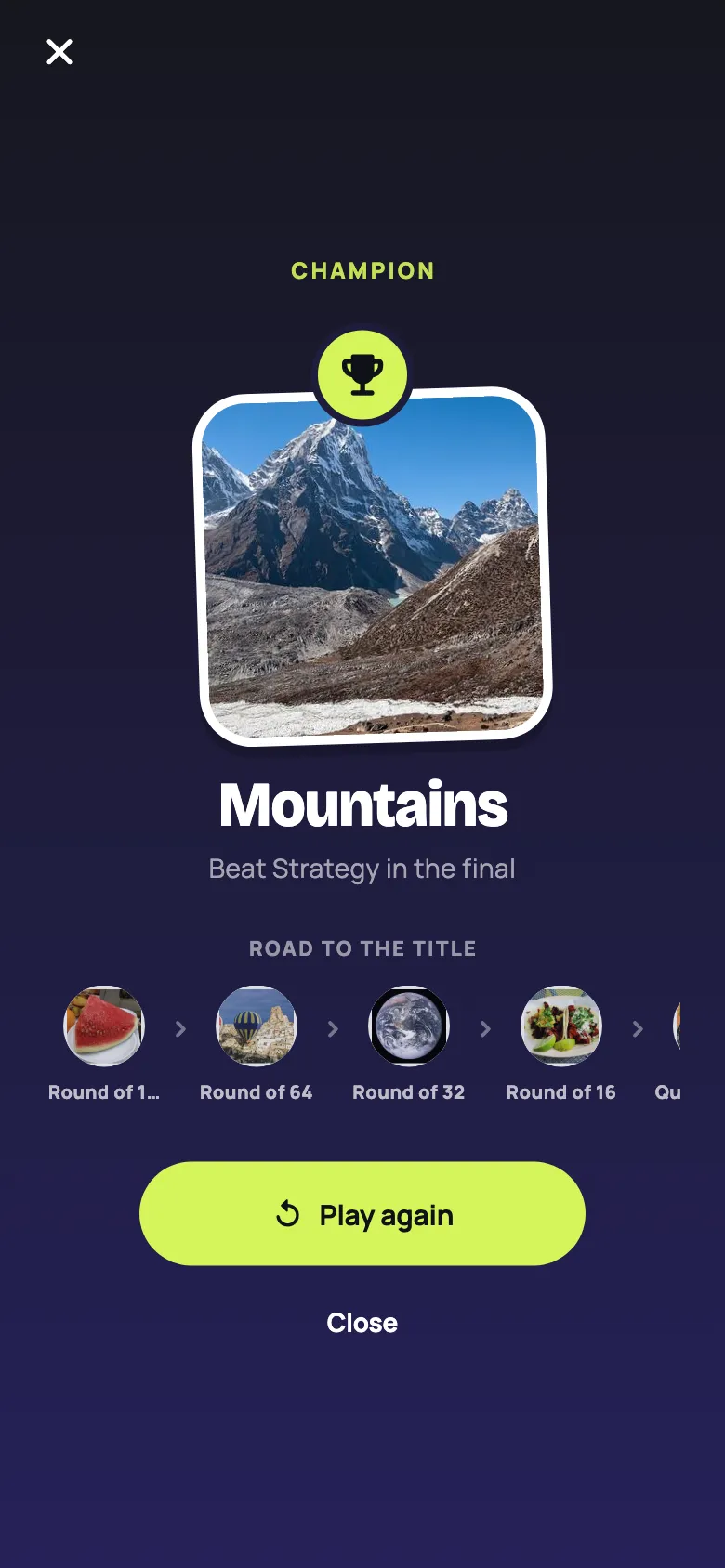 The champion and the road to the title